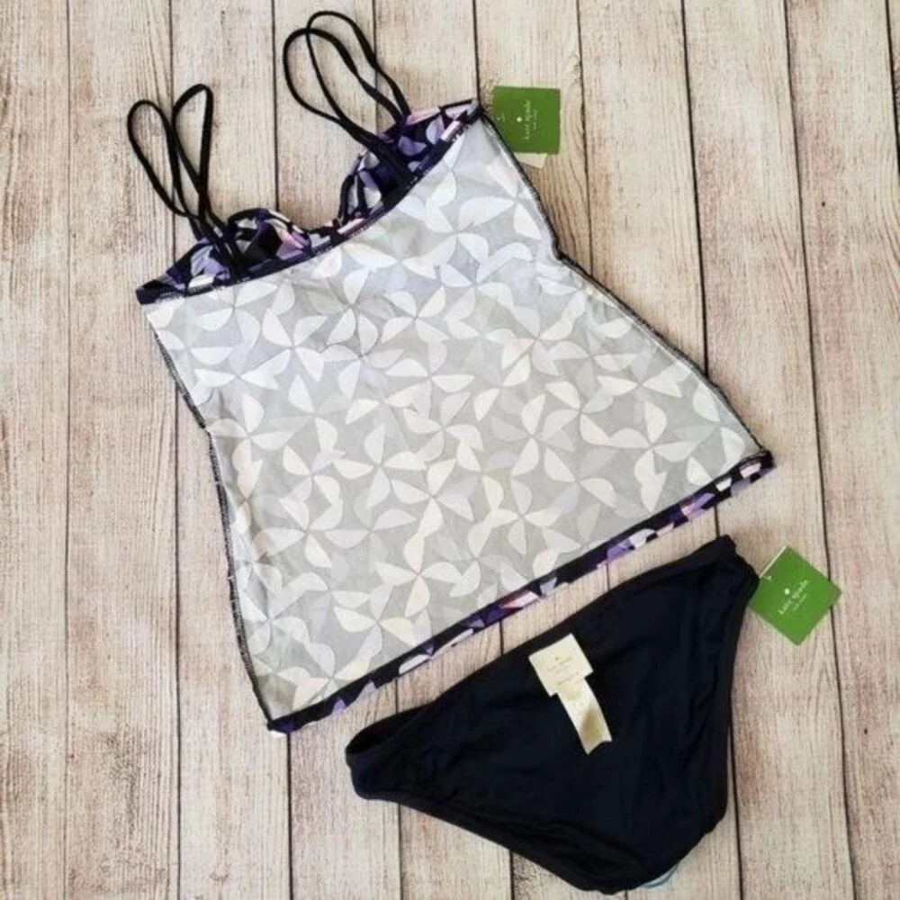 Kate Spade Spinner Cutout Tankini Swim Set Rich Navy Purple Women's Size Small